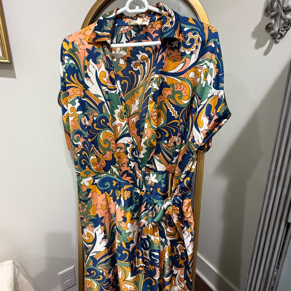 Entro Blue and Gold Notched Collar Sundress